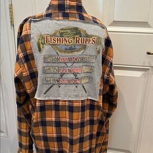 Upcycled Flannel Sears Men's Tall XL Plaid Shirt with Fishing Graphic
